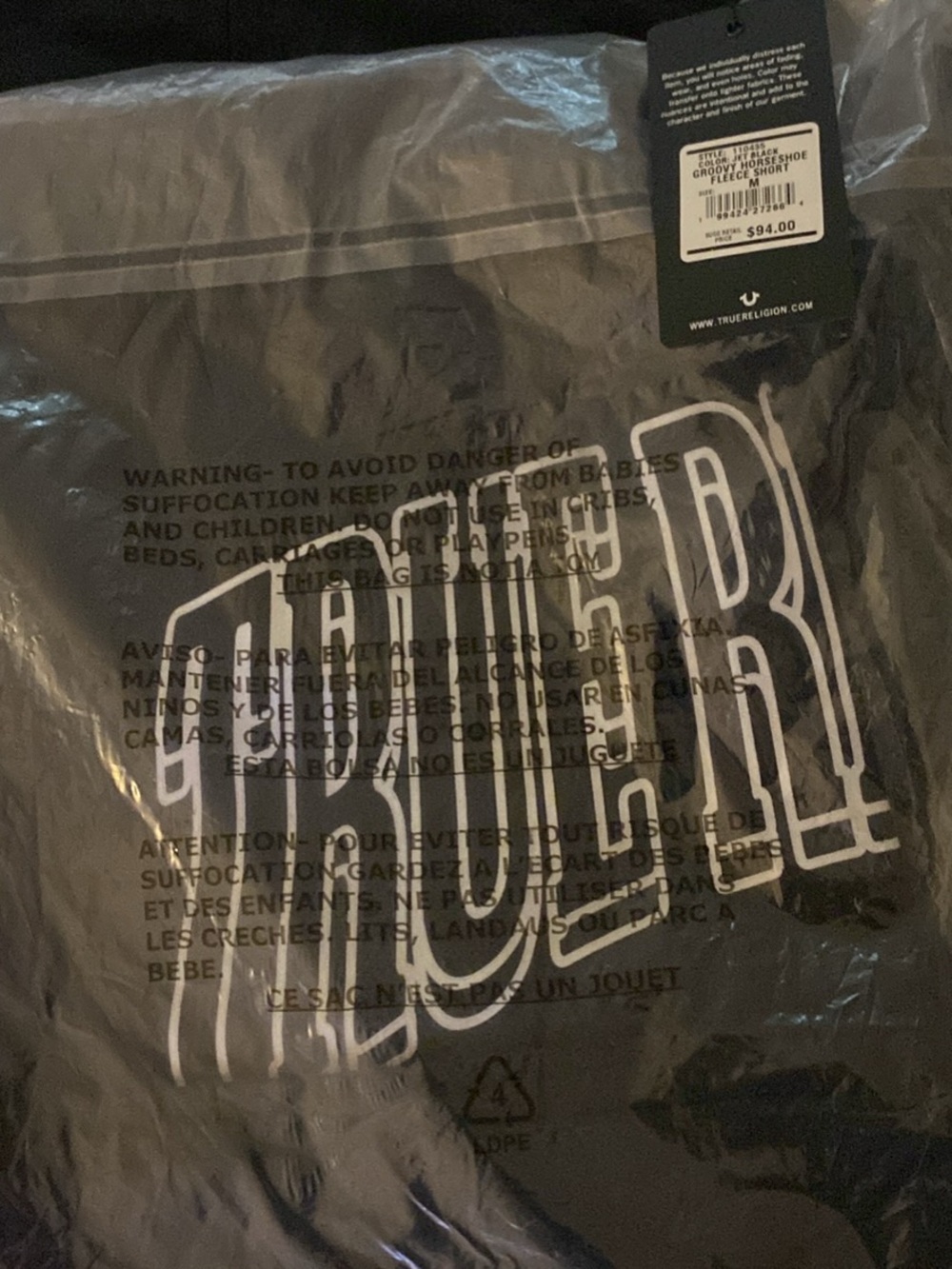 True Religion Black mens Shorts with Logo Pocket